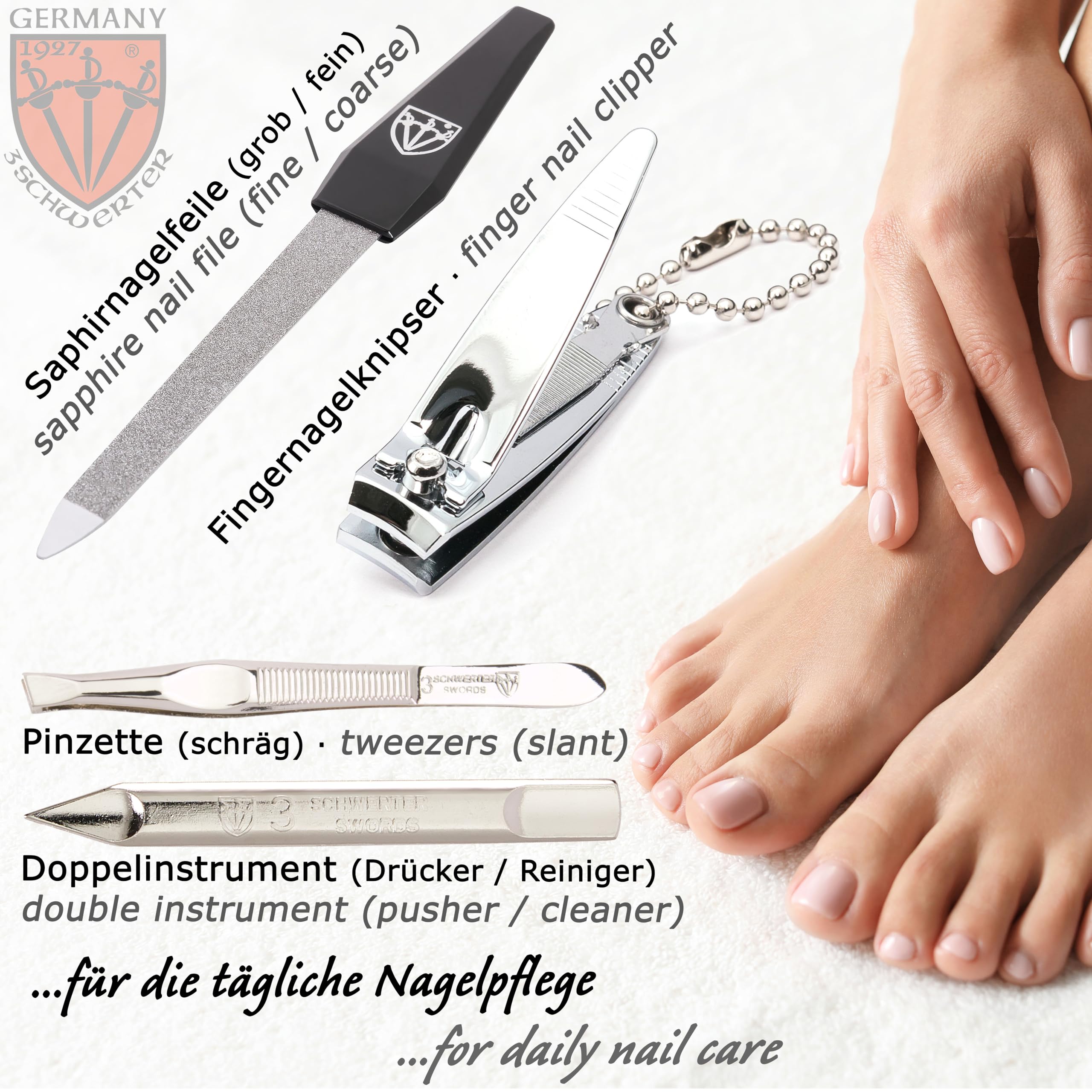 3 Swords Germany - brand quality 6 piece manicure pedicure grooming kit set for professional finger & toe nail care scissors clipper fashion leather case in gift box, Made in Solingen Germany (02174)